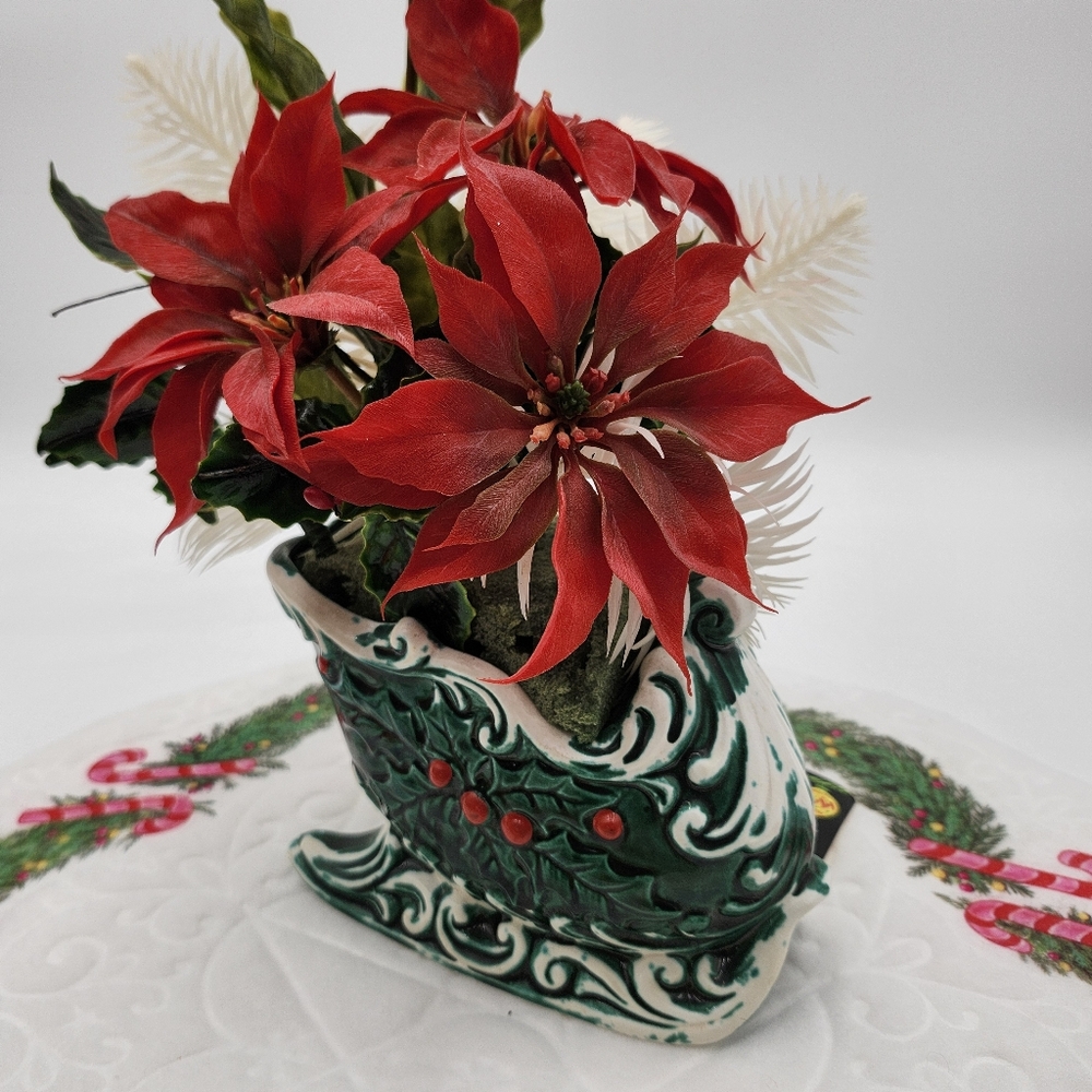 Vintage Relpo Sleigh Christmas ceramic Planter decoration flower arrangement